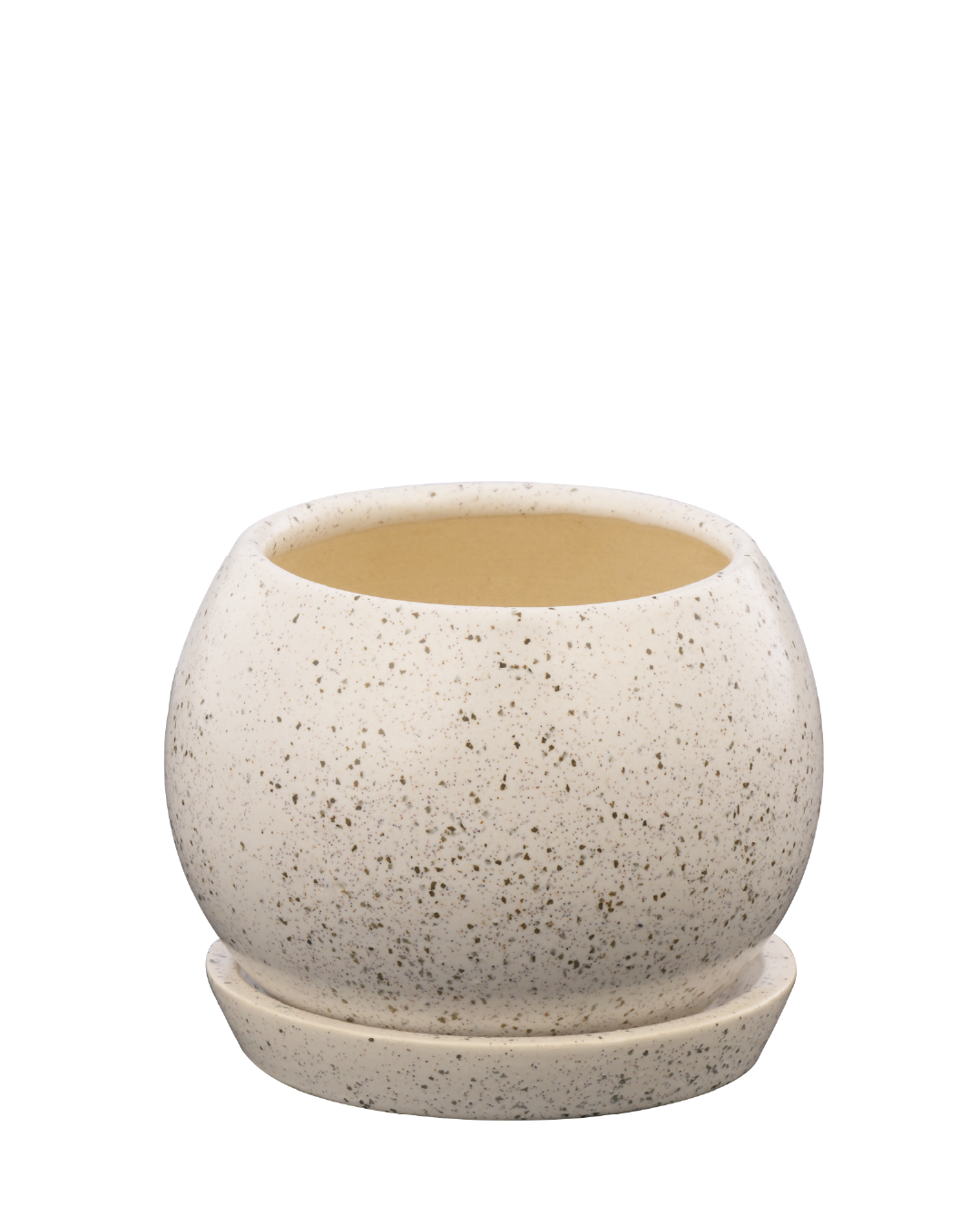 PETIT NEST (Ceramic Round planter with plate- White Spots)