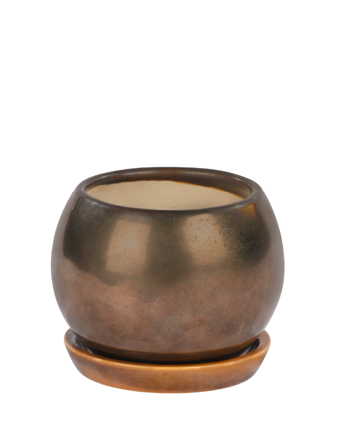 PETIT NEST (Ceramic Round planter with plate- Metallic)