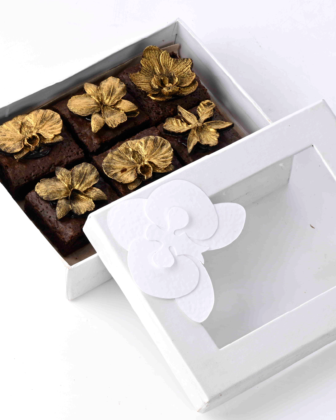 Gold dusted Orchid Brownie Box of 6